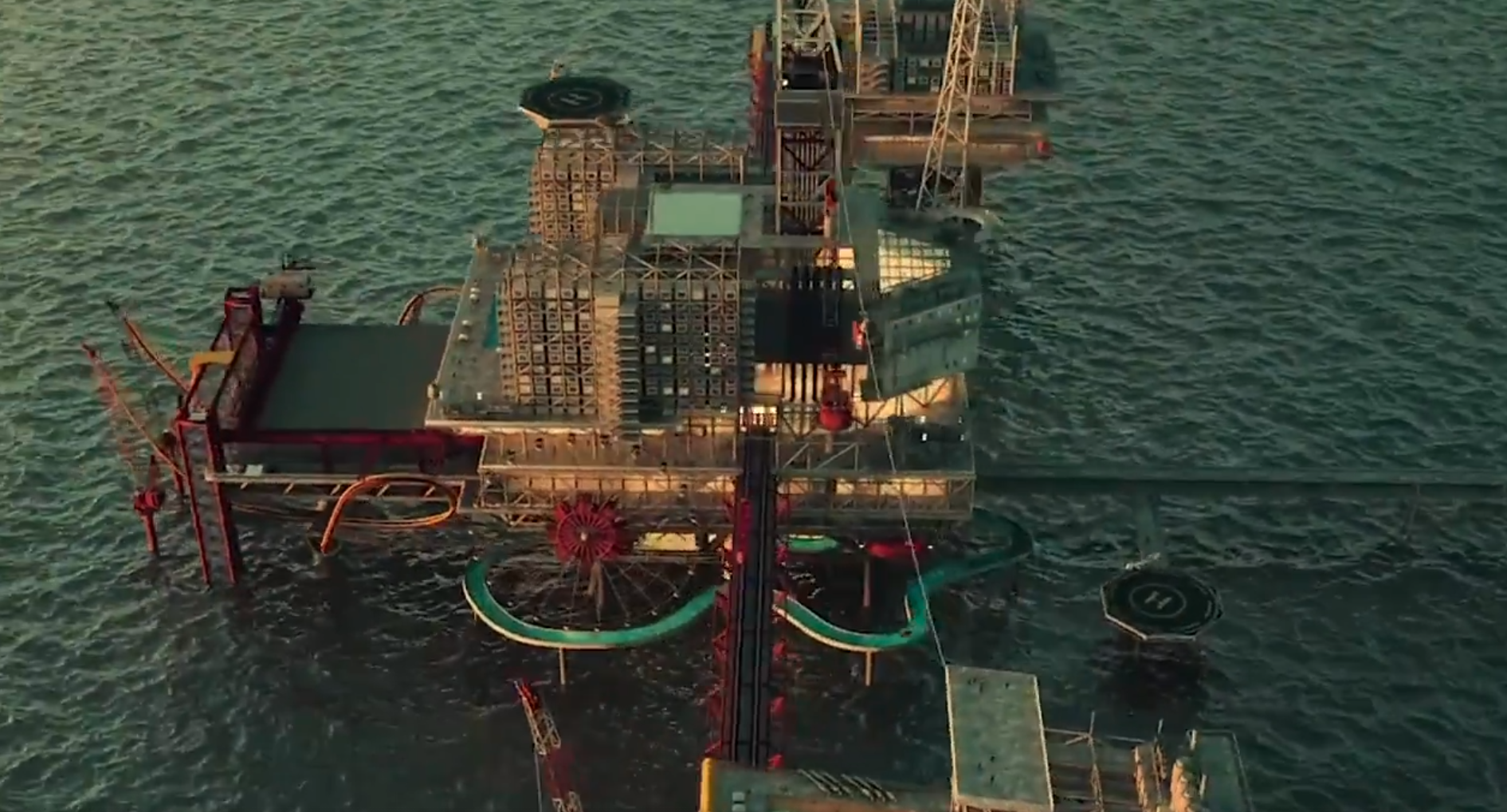 沙烏地近期宣布一項投資計畫，將舊有離岸的海上鑽油平台改建，建造成一個超大的度假村主題公園「The Rig」。 （翻攝自推特@PIF_en）