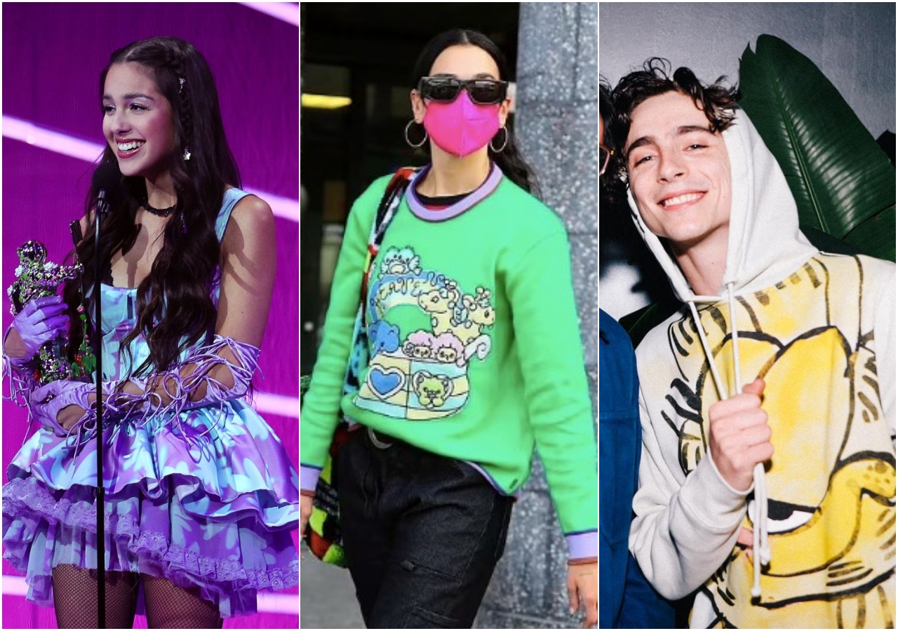 （左起）Olivia Rodrigo、Dua Lipa、Timothée Chalamet皆是Heaven By Marc Jacobs系列粉絲。（俊思提供）