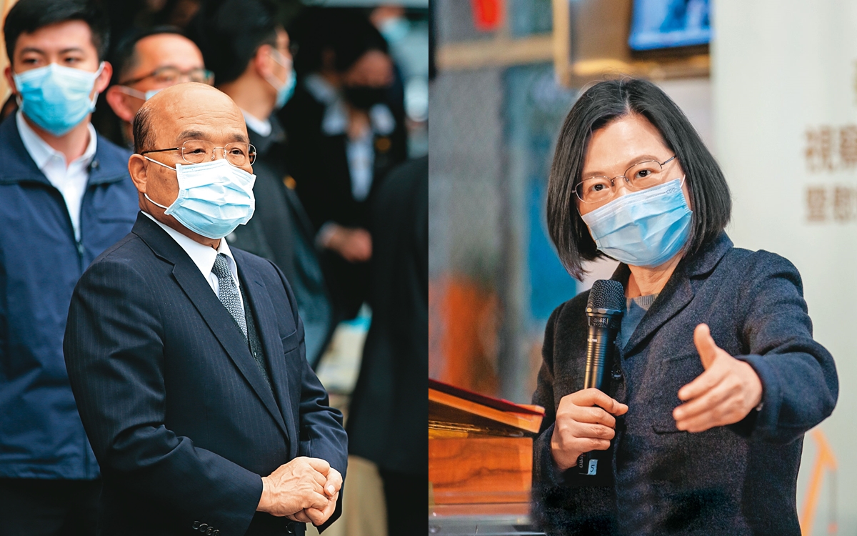 歷經陳柏惟罷免案，總統蔡英文（右）、行政院長蘇貞昌（左）對年底公投案都有不能輸的壓力，黨政高層已有共識將正面對決藍營。