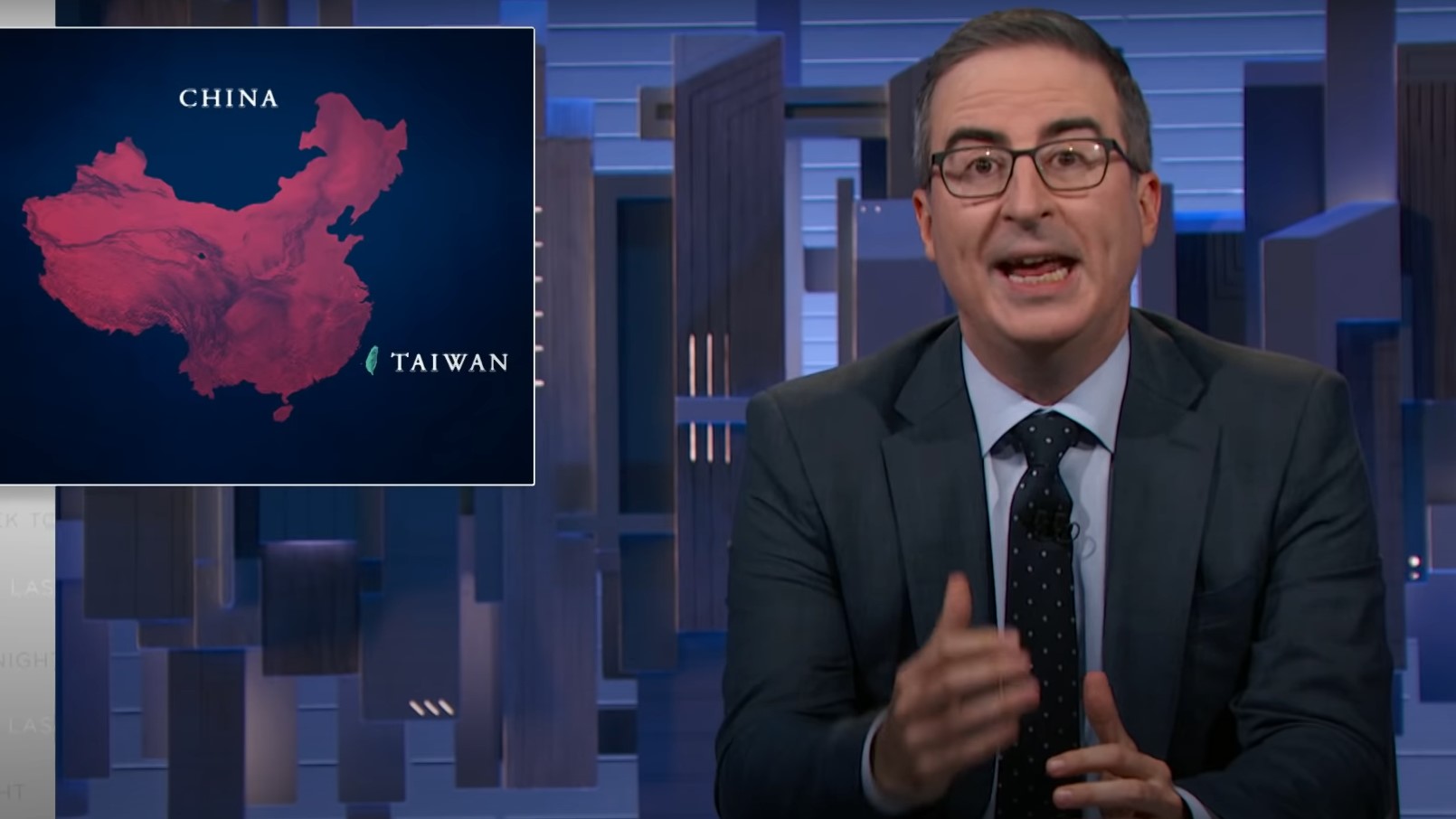 台灣至今在國際上面的困境，多半與中國脫不了關係。（翻攝自Last Week Tonight YouTube頻道）