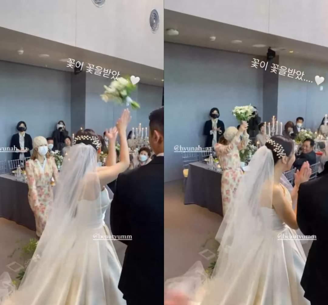 泫雅日前參加友人婚禮，接到新娘捧花。（網路圖片）