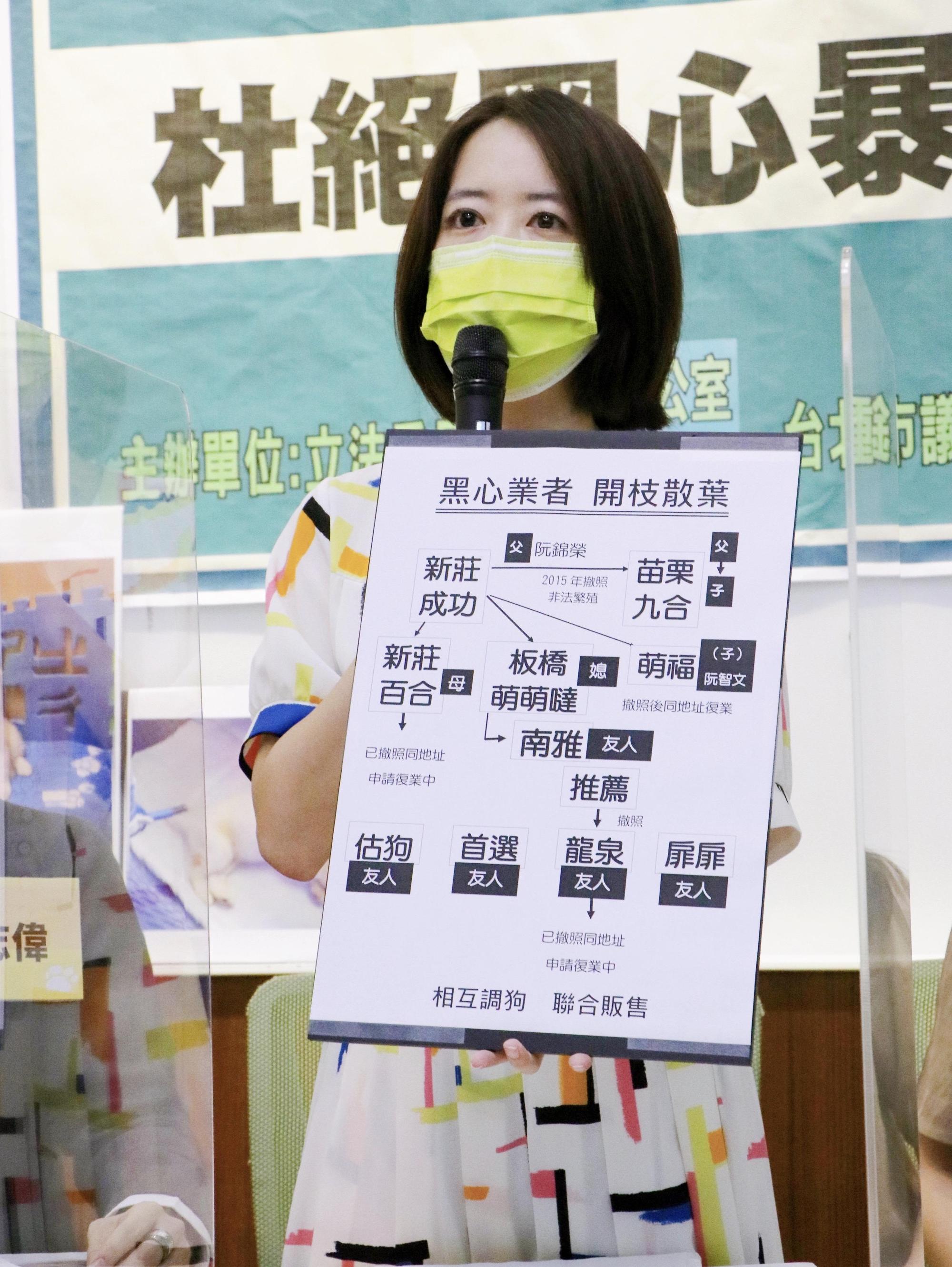 戴瑋姍揭露黑心犬舍和業者的成員結構。(戴瑋姍服務處提供)