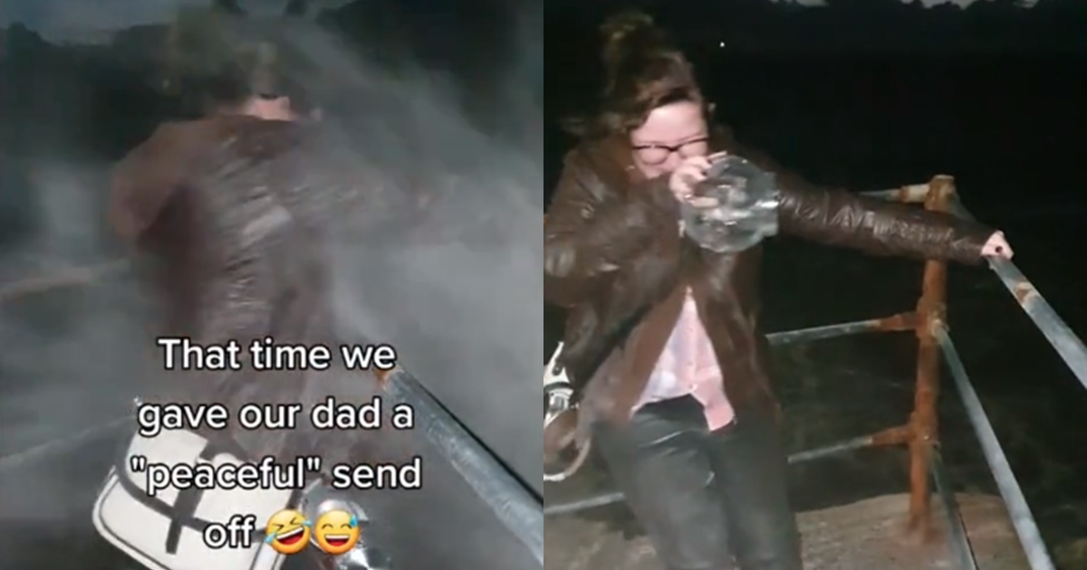 英國一對姊妹在撒父親骨灰時，意外「吃了爸爸」。（翻攝自抖音@bellesthename）