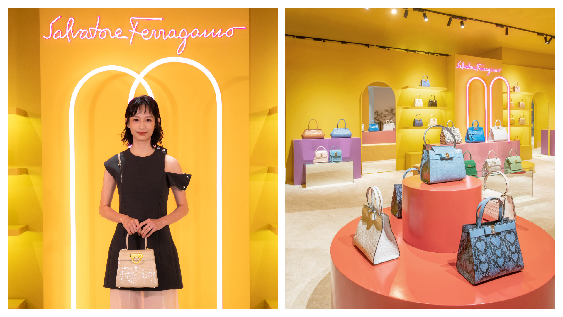 簡嫚書今（29日）現身Salvatore Ferragamo於台北SOGO百貨忠孝館舉辦珍稀皮革系列限時概念店開幕活動。（Salvatore Ferragamo提供）
