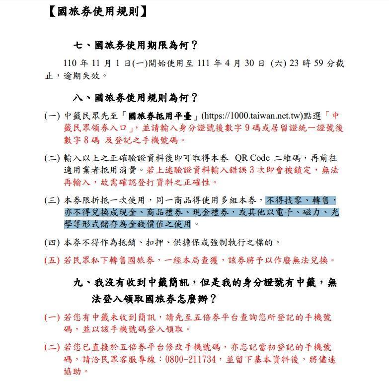 國旅券的使用規則有明定,禁止找零、轉售,或兌換現金、儲值。(翻攝自國旅券網站)