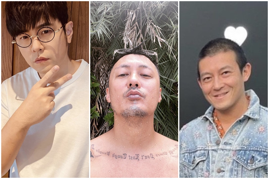 圈內許多男明星都因婚後太幸福而變胖，像是周杰倫（左起）、余文樂、陳冠希都明顯腫了。（翻攝IG）