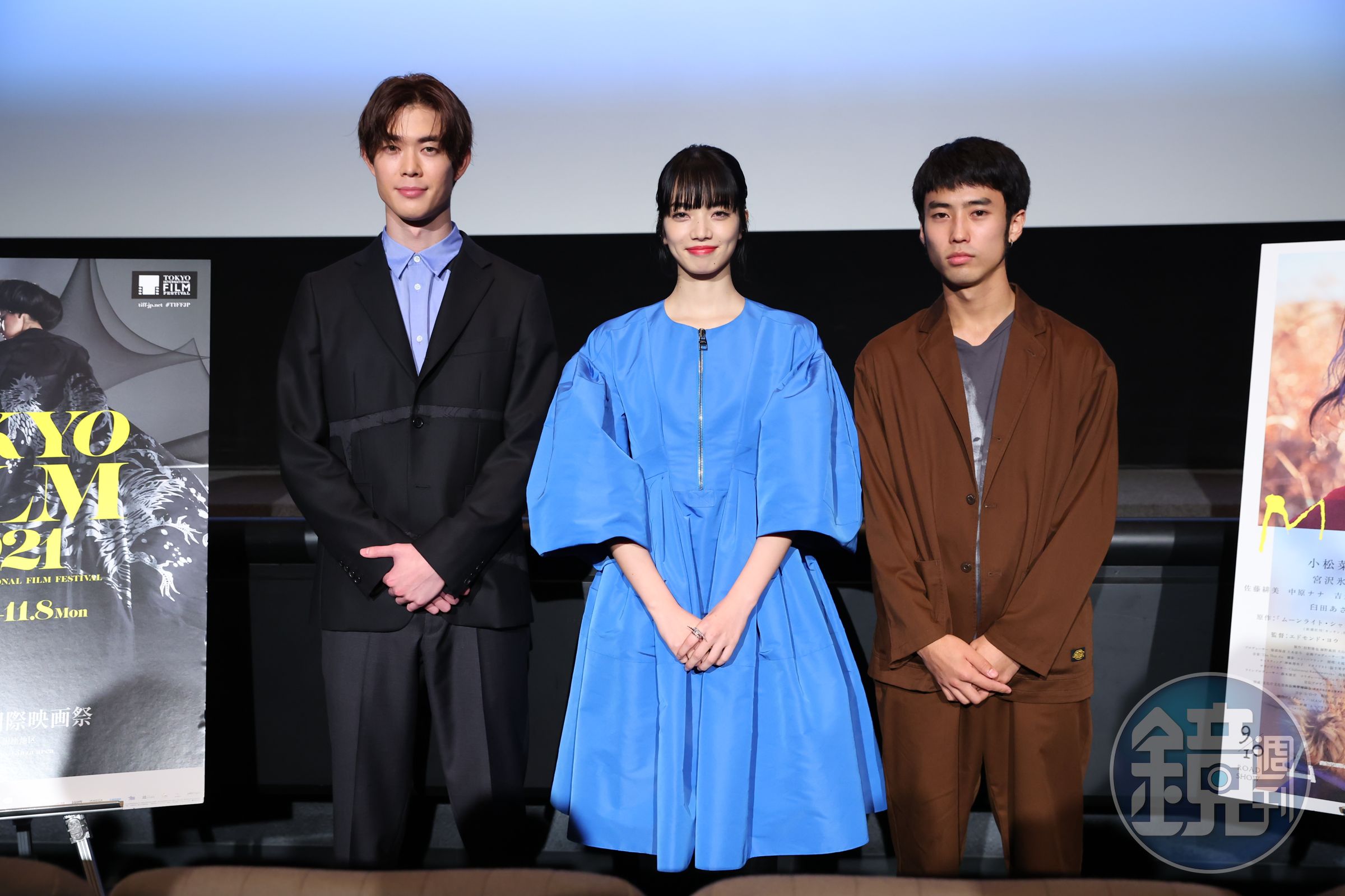 宮澤冰魚（左起）、小松菜奈、佐藤緋美昨出席新片《月影》在東京影展的放映。（東京國際影展提供）