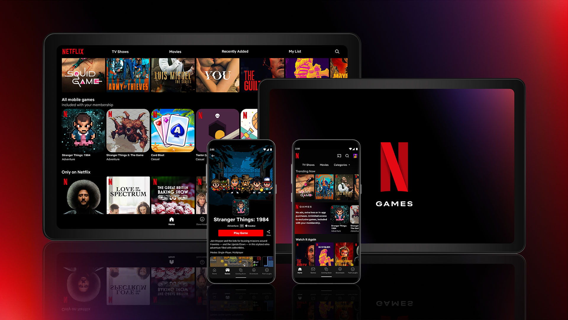 Netflix的Android App今起新增「行動遊戲」分類。（翻攝自Netflix官網）