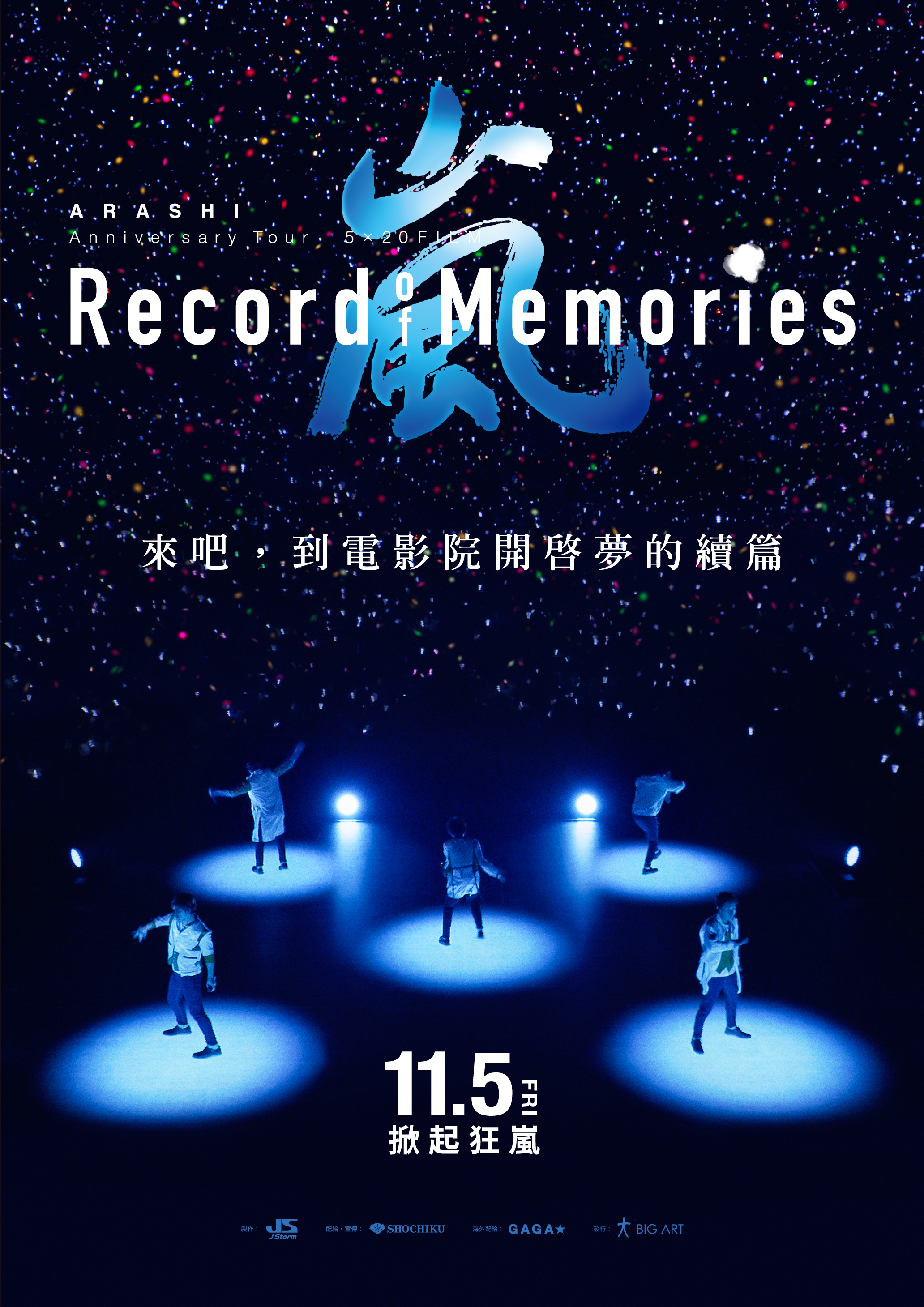 《ARASHI Anniversary Tour 5x20 FILM：Record of Memories》記錄嵐2019年20周年巡演的東京巨蛋場次演出。（大鴻藝術BIG ART / ©2021 J Storm Inc.提供）