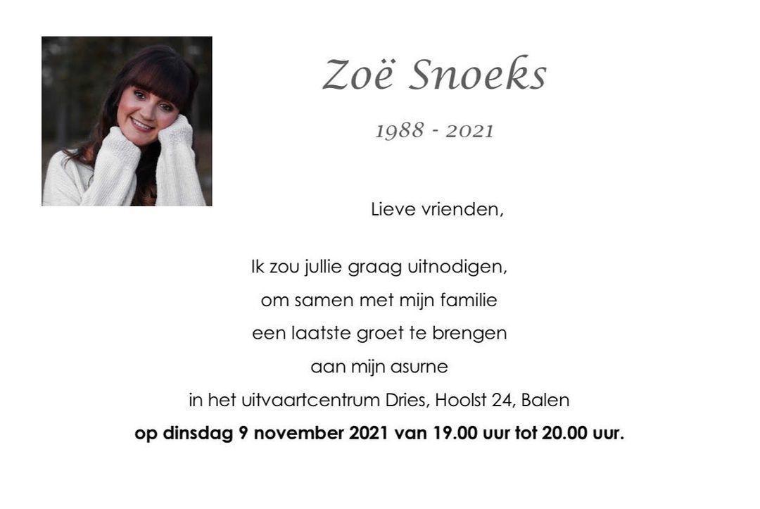 柔伊的家人在網路上發出她不幸過世的消息。（翻攝Zoe Snoeks IG）