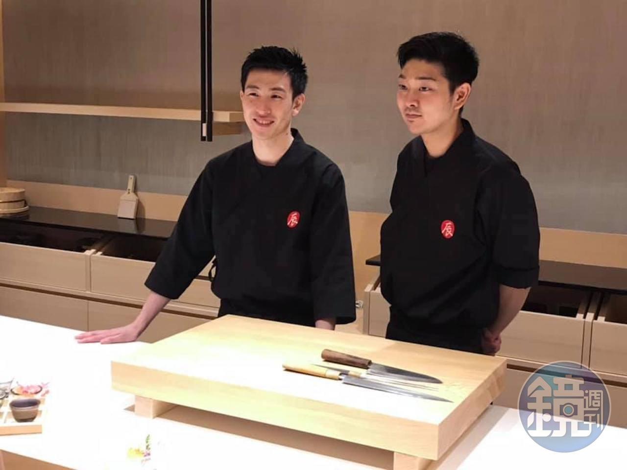 這裡由辰壽司料理長阪口琢磨(Sakaguchi Takuma)(左)及辰壽司割烹料理長谷口星路(Taniguchi Shinji)(右),組軍雙料理長坐鎮餐廳。