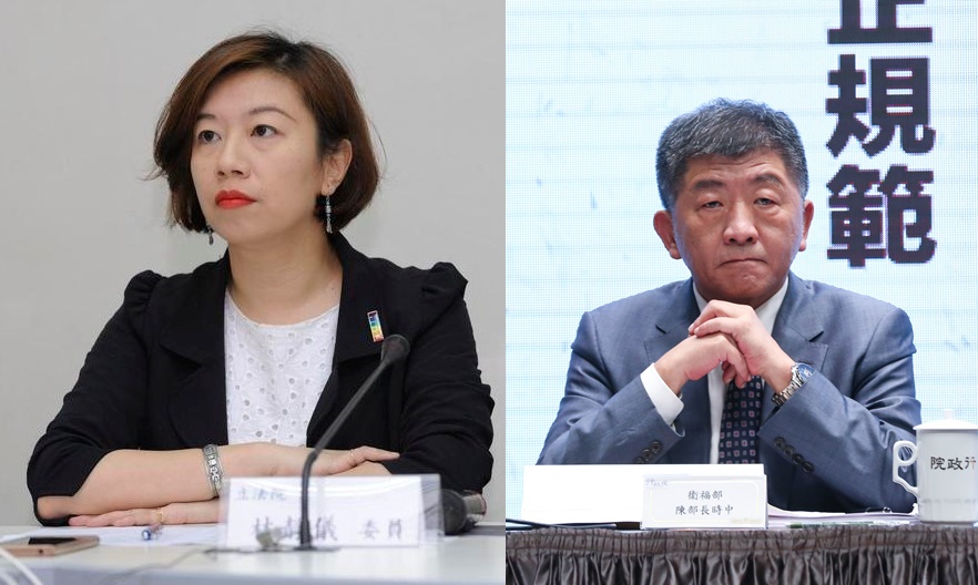 林靜儀（左）請辭VICP委員獲准，衛福部長陳時中（右）今證實。