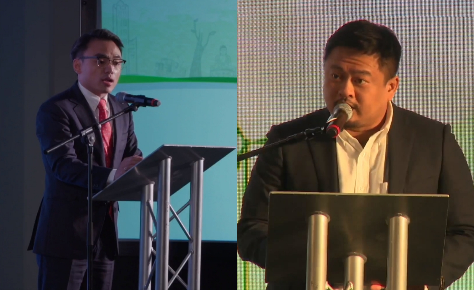 洪申翰（右）與洪孟楷（左）代表藍綠兩黨赴英國參加COP26台灣日的活動。（翻攝自駐英代表處臉書）