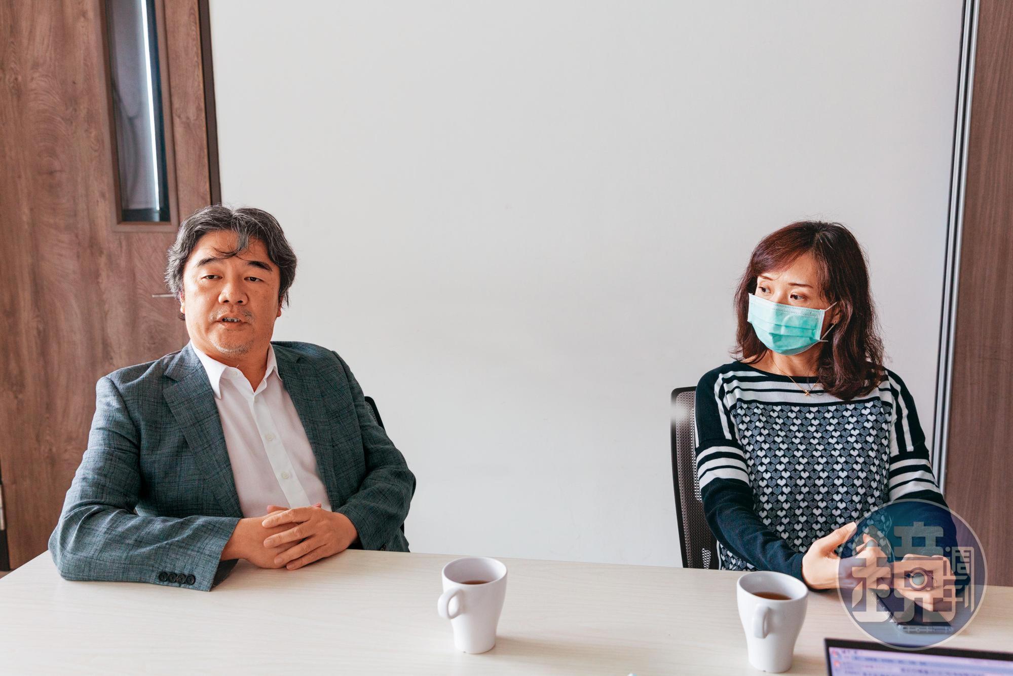 王必勝(左)夫妻接受專訪時,互動微妙,尤香玉(右)表示,他們相識多年、人際圈高度重疊,她對2人未來尚未做出決定。