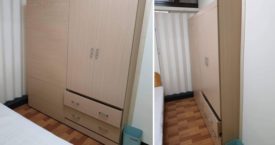 房間的衣櫃竟然是一人一半,讓網友紛紛看傻眼。(翻攝粉專「奇葩裝潢分享中心」)