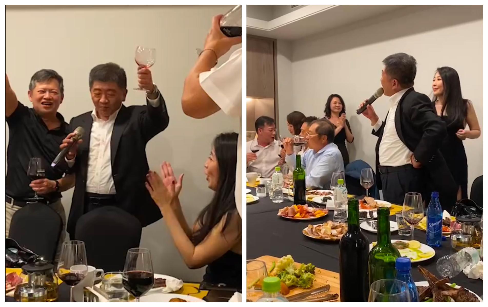 一段陳時中沒戴口罩喝酒高歌的影片，昨在網路瘋傳。（翻攝畫面）