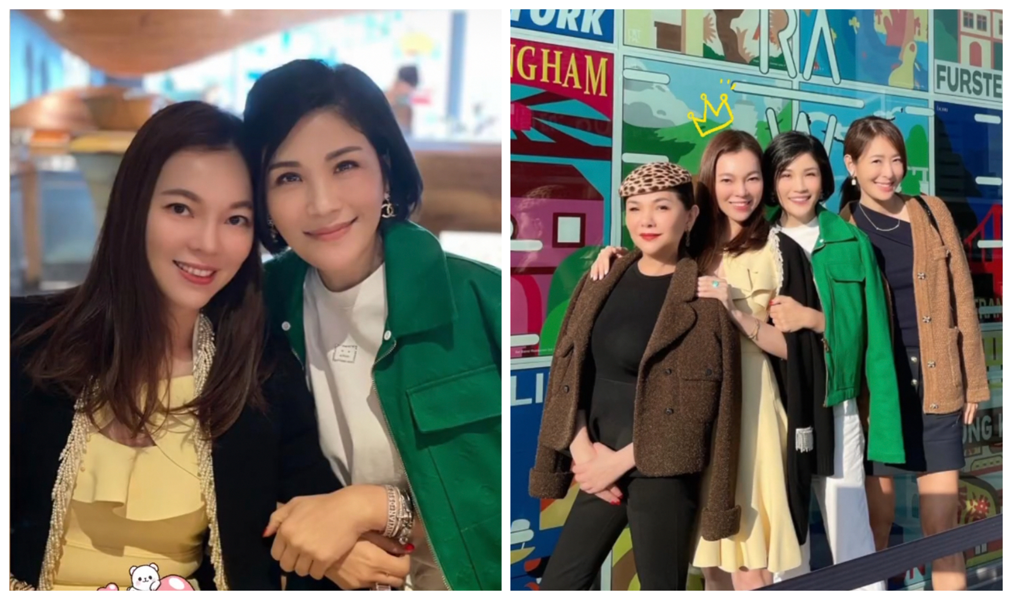 曾馨瑩（左圖左）與張清芳（右圖左起）、蔣雅淇、賈永婕一起去RAW享用美食。（翻攝蔣雅淇IG）