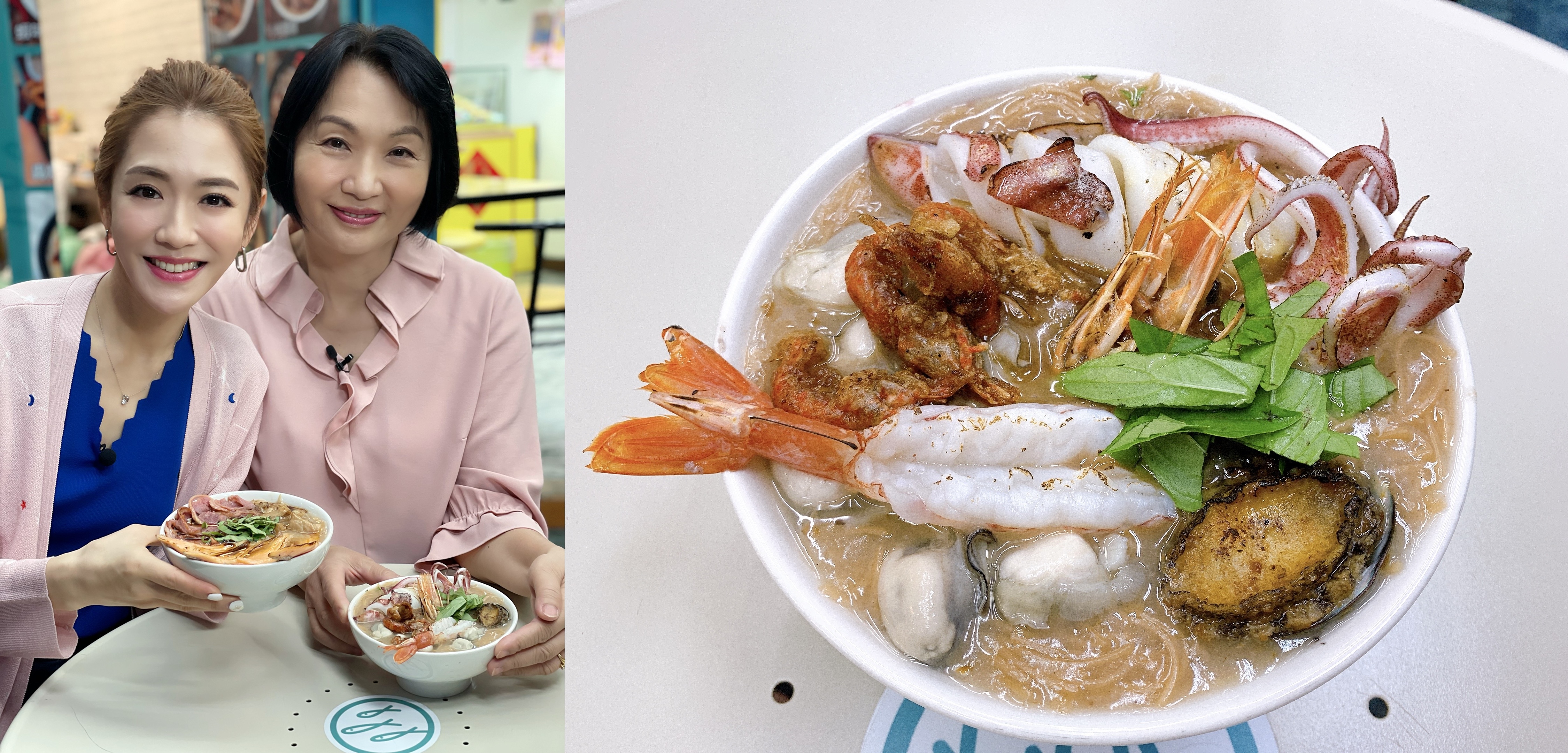 楊千霈與母親遊萬華，一起吃滿滿海鮮料的痛風麵線。（全國中小企業總會提供）