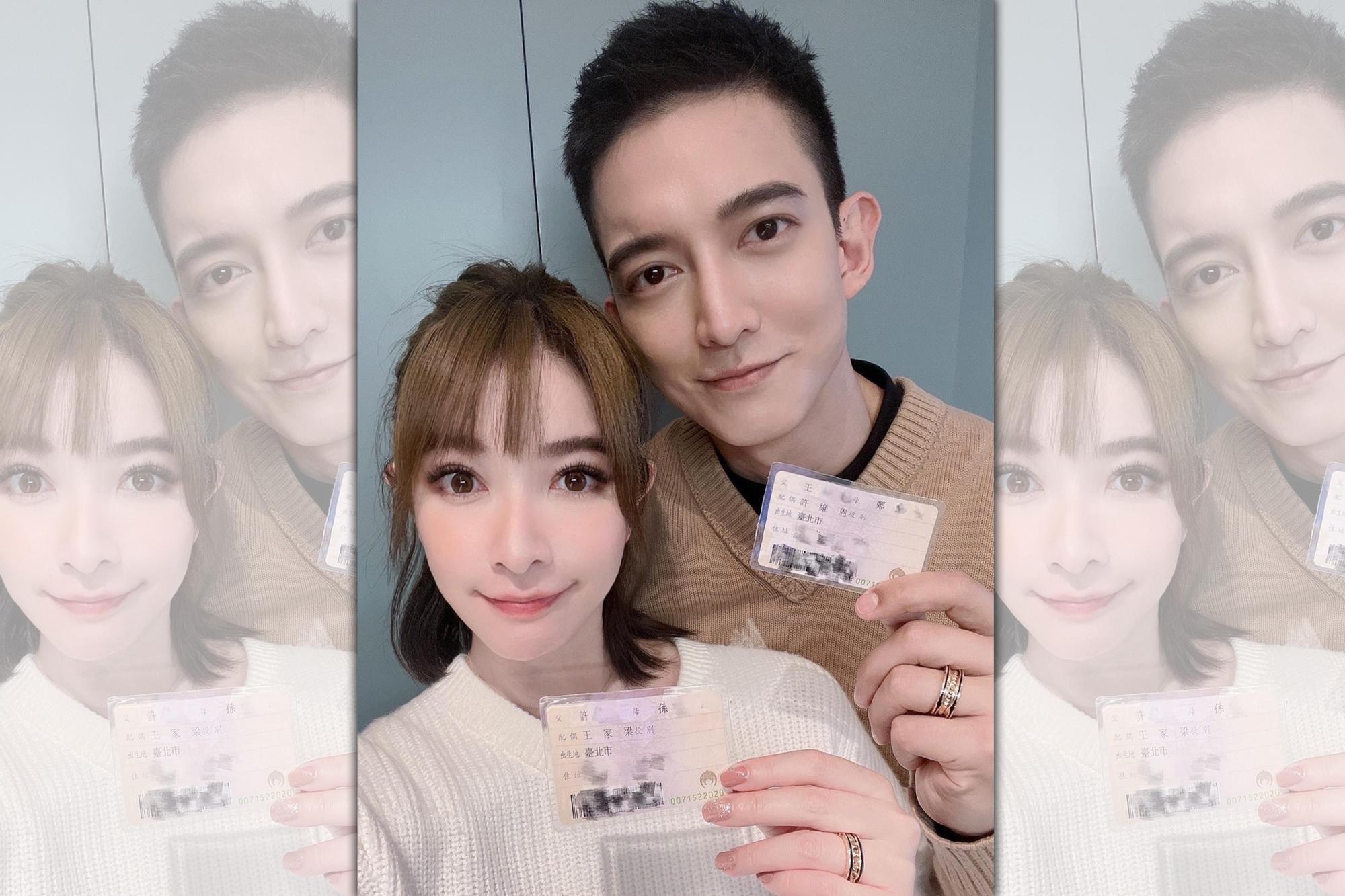 許維恩、王家梁今天在林口戶政事務所登記結婚。(經紀人提供)