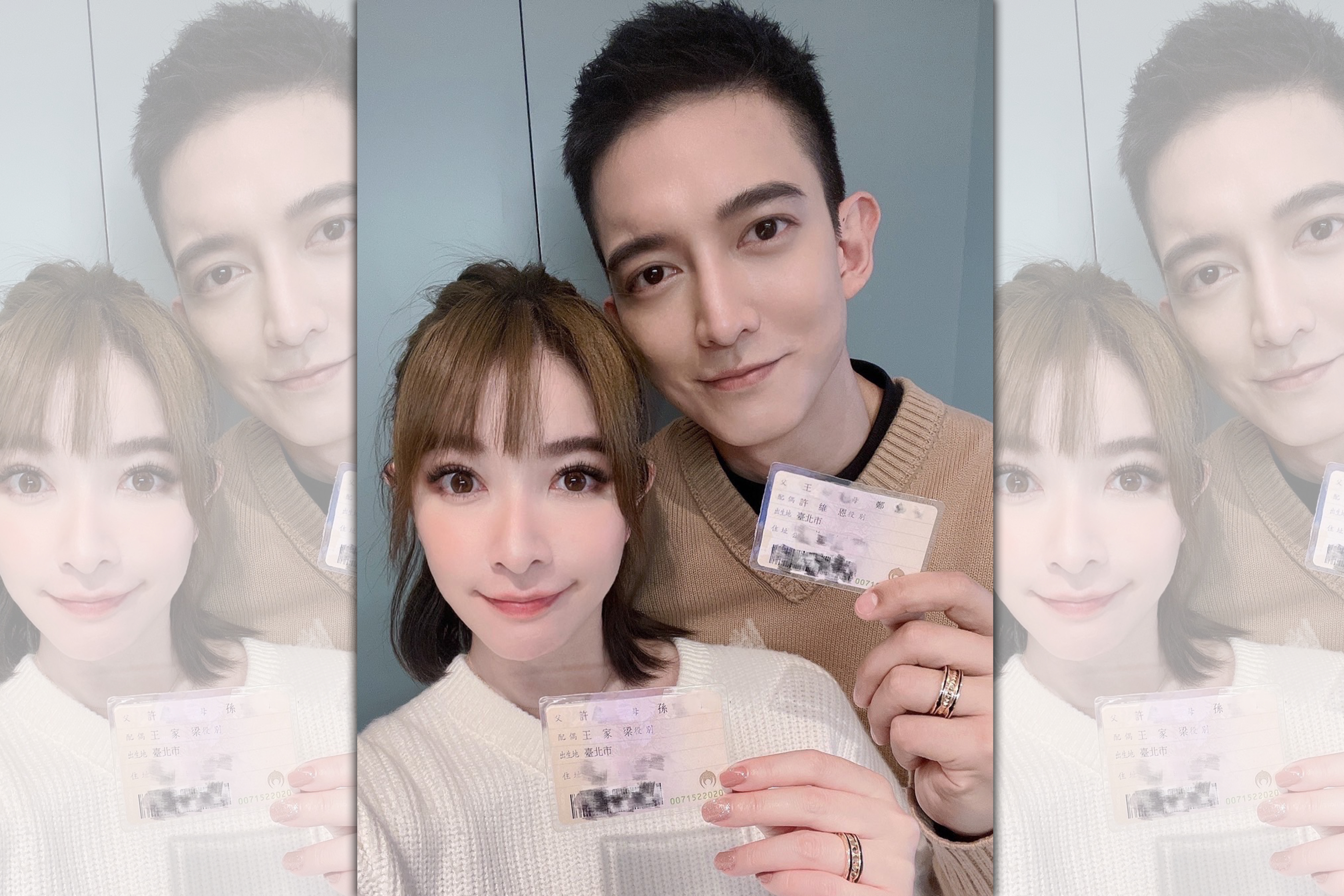 許維恩、王家梁今天在林口戶政事務所登記結婚。（經紀人提供）