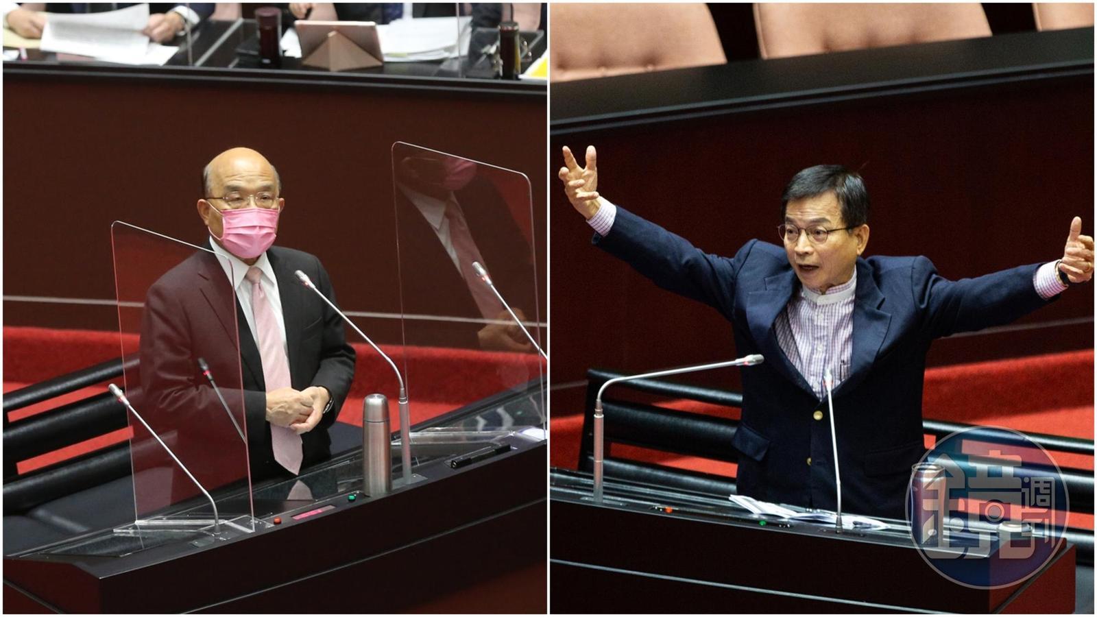 賴士葆（右）一句話引爆歧視女性爭議，蘇貞昌（左）直言「很多在立法院長頭髮的女立委，不知道要作何感想？」（本刊資料照）
