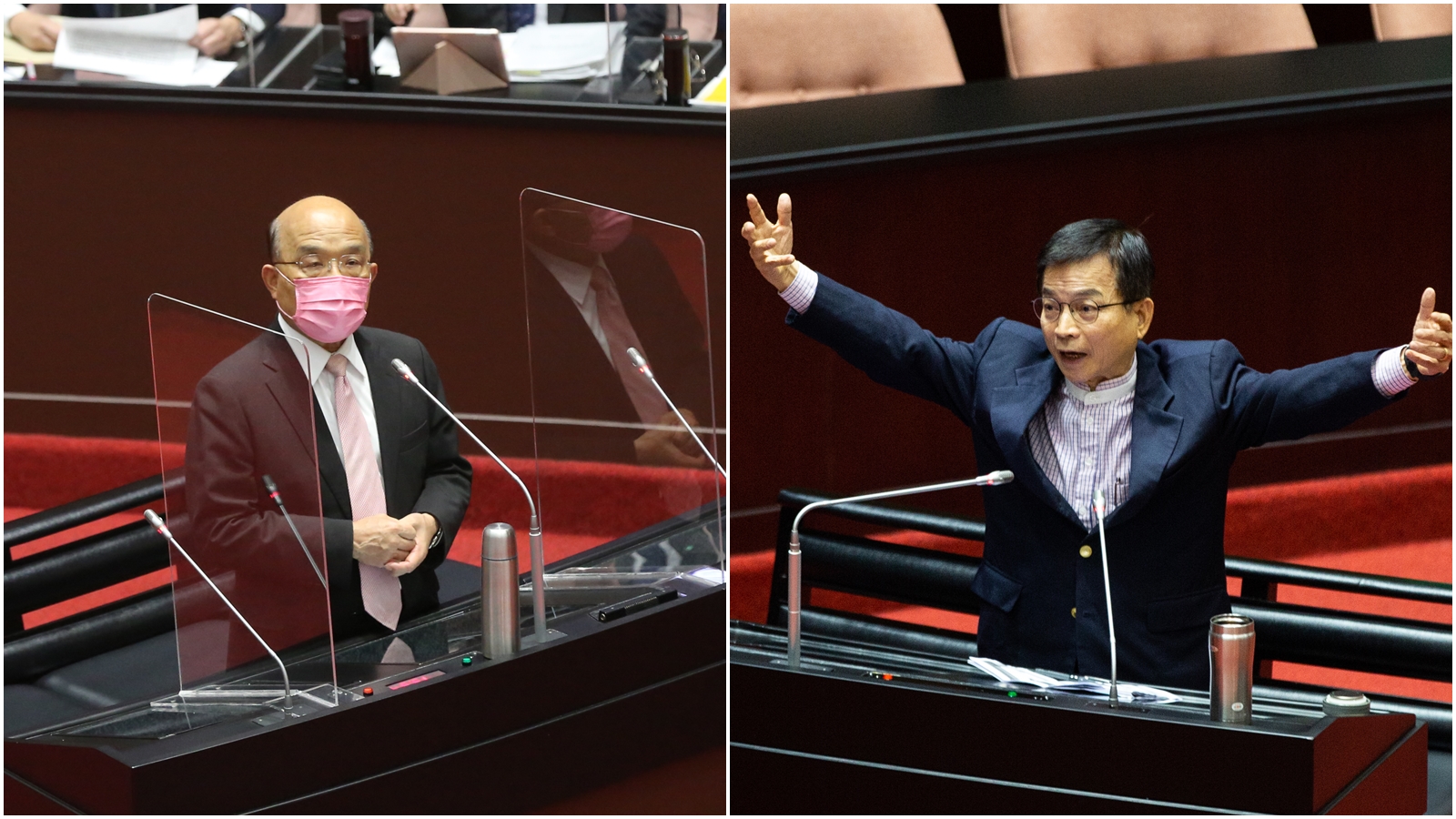 賴士葆（右）一句話引爆歧視女性爭議，蘇貞昌（左）直言「很多在立法院長頭髮的女立委，不知道要作何感想？」（本刊資料照）