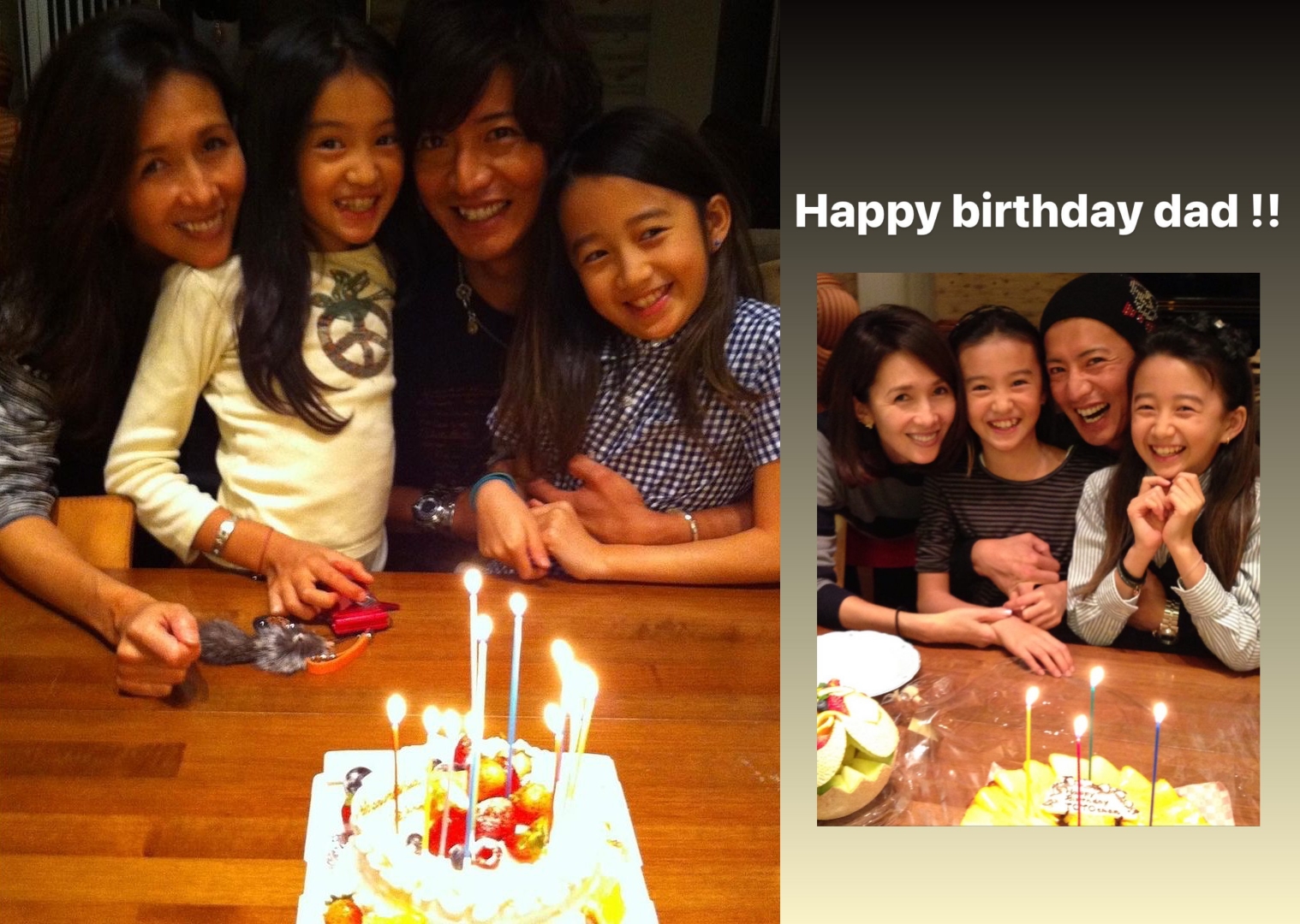 木村拓哉生日，兩個女兒準點釋出全家福照片，不少粉絲尖叫「終於等到了！」（翻攝木村光希、木村心美IG）