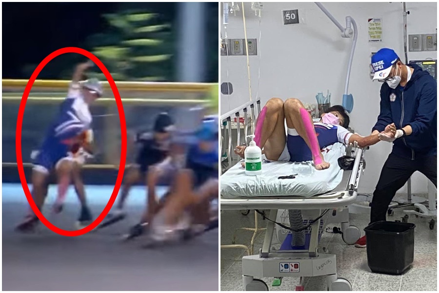 台灣世錦賽雙金溜冰女將楊合貞遭對手衝撞，不得不在哥國緊急開刀。（翻攝自吳炯助臉書）