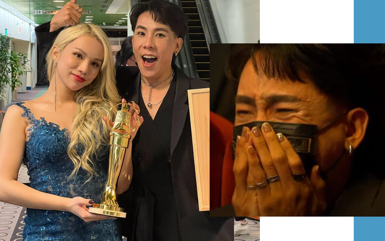 網紅小A辣在閨密林進的陪伴下,領取第3屆「走鐘獎」最佳女主角獎。(翻攝自林進IG)