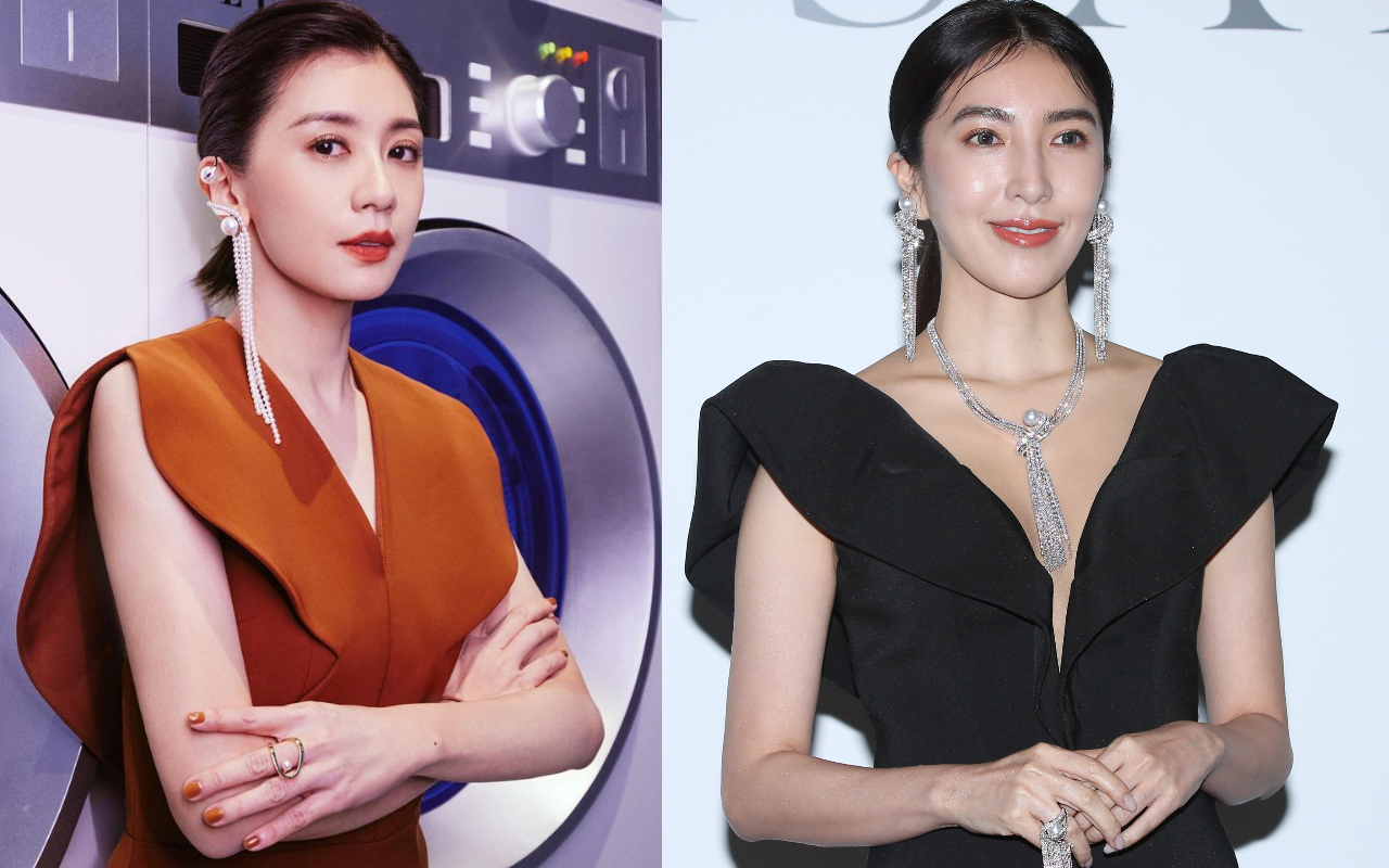 出席Tasaki高級珠寶展的楊謹華（右圖），以及參加《Elle》30週年特展的賈靜雯（左圖），都佩戴Tasaki瀑布耳環。