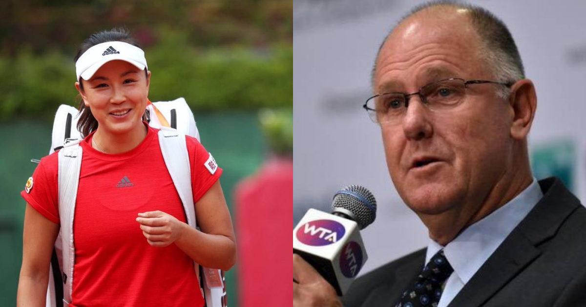 WTA主席賽門（右）撂下狠話，呼籲中國當局能全面調查此事，否則不排除退出中國市場。（翻攝自彭帥微博、Steve Simon推特）