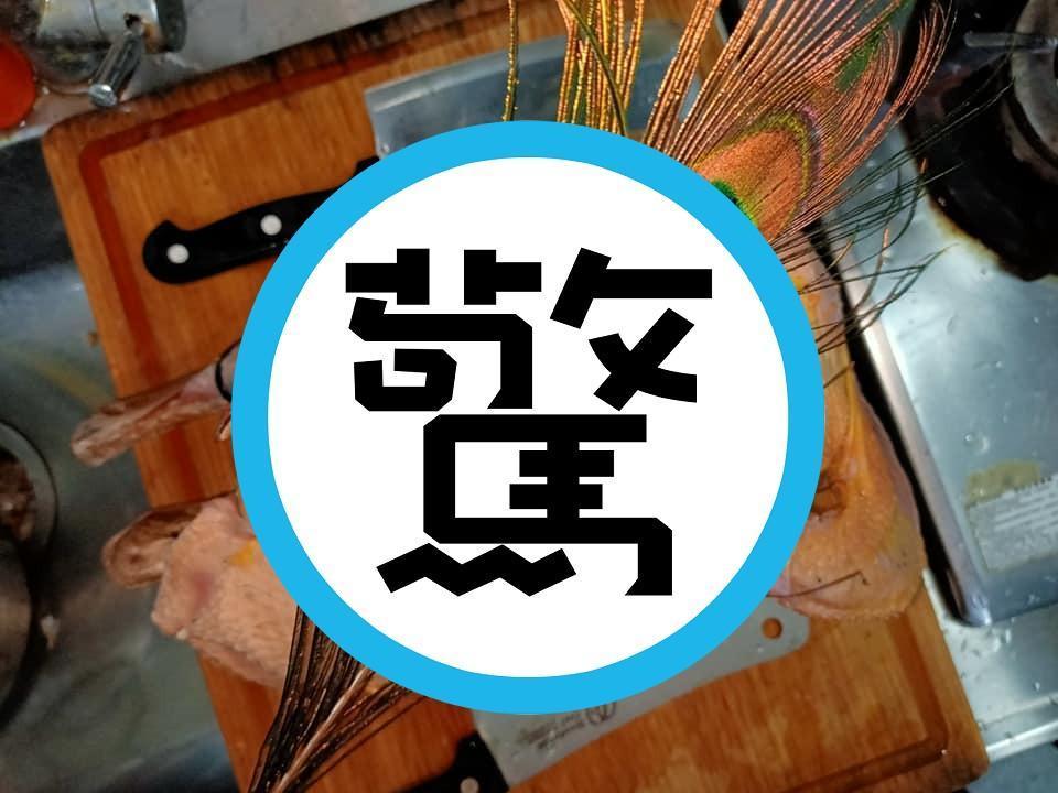 一名潘姓小姐將藍孔雀下鍋料理，變成薑母麻油孔雀。（潘小姐提供）