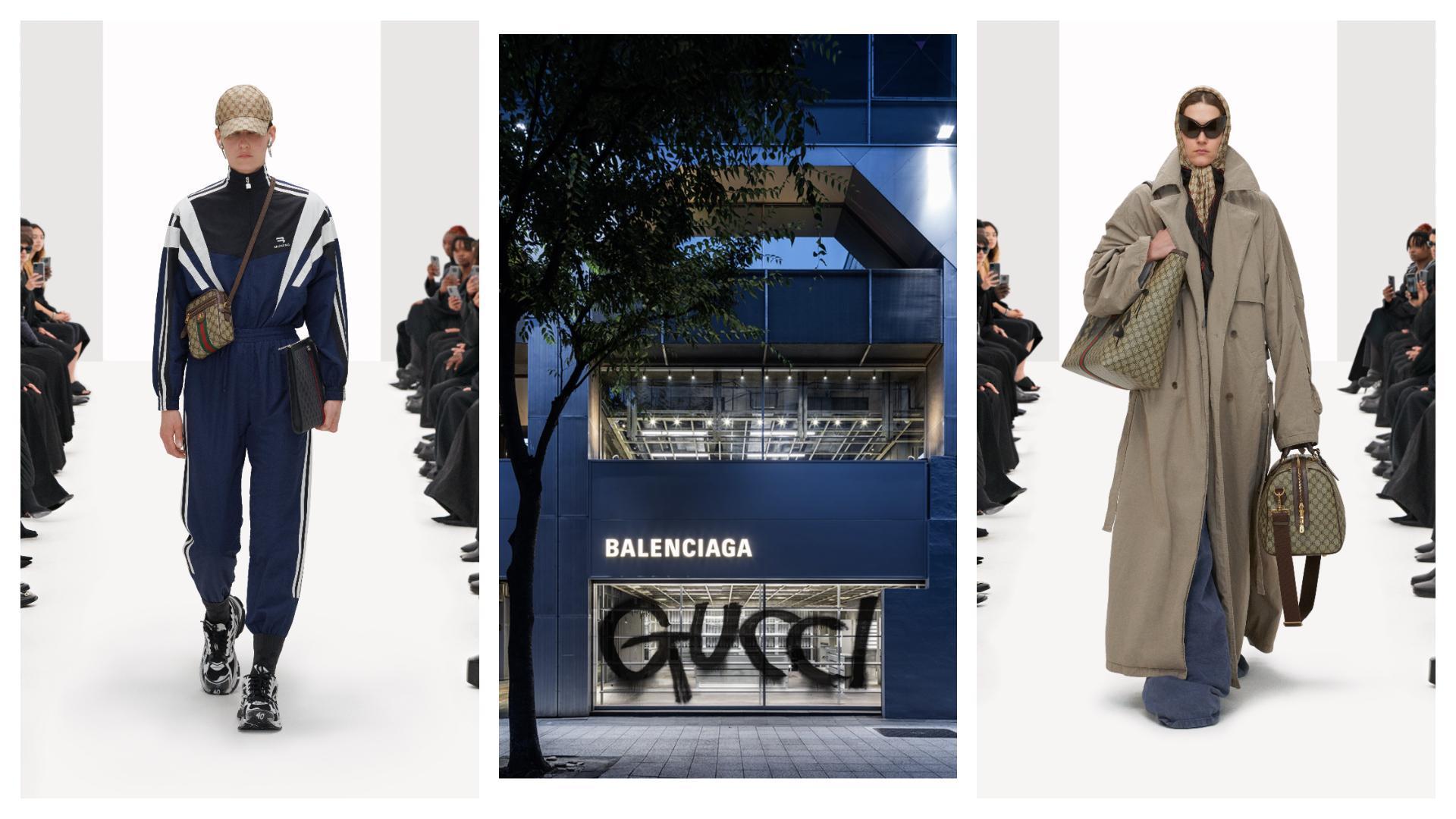 BALENCIAGA的The Hacker Project系列上市,全球開賣的店頭都有特別的裝置,台灣也在信義微風店的櫥窗外噴了一個大大的GUCCI。(BALENCIAGA提供)