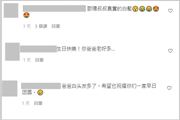 有網友說歐陽龍「老好多」。(翻攝歐陽妮妮IG)