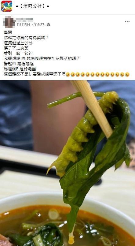 大菜蟲照片嚇壞大批網友。(翻攝自爆廢公社)