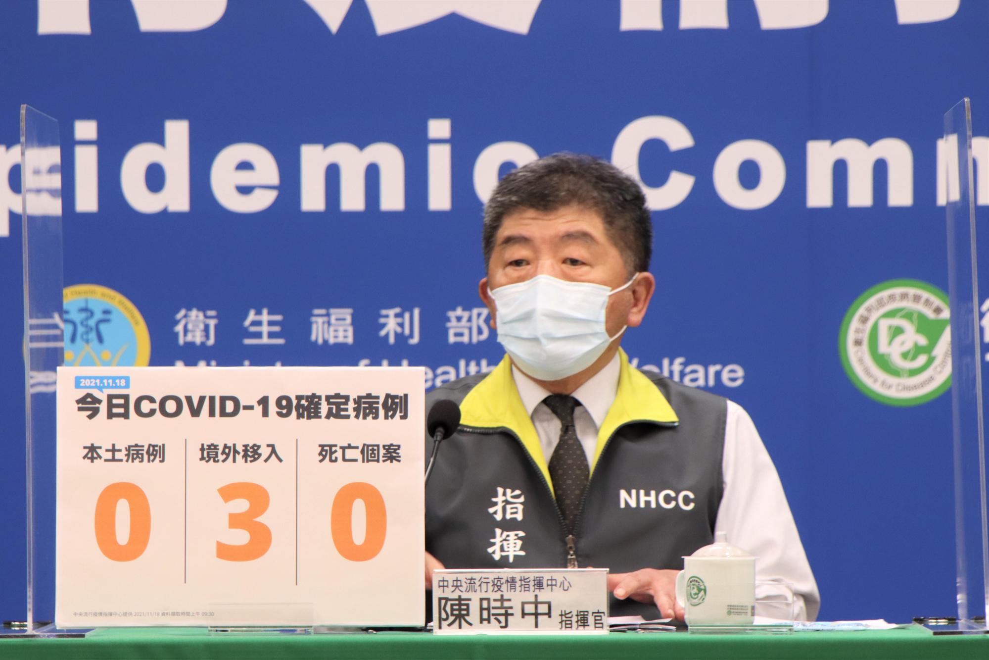 指揮中心今(18)日公布國內新增3例COVID-19確定病例,均為境外移入。(指揮中心提供)