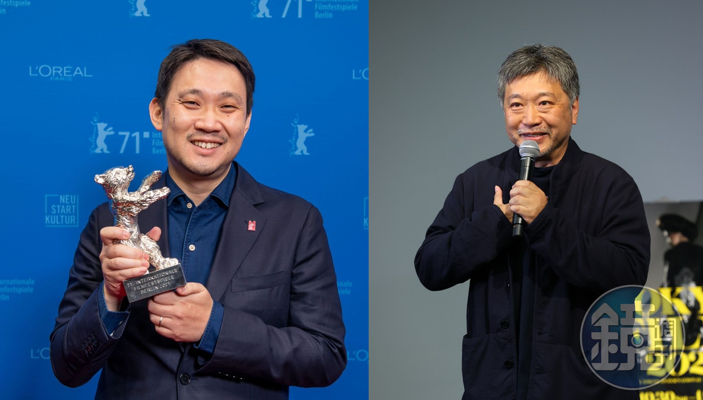 濱口竜介（左圖）今年以《偶然與想像》勇奪柏林影展評審團大獎，是枝裕和看完這部作品後直呼好嫉妒。（左圖為東昊影業提供，右圖東京國際影展提供）