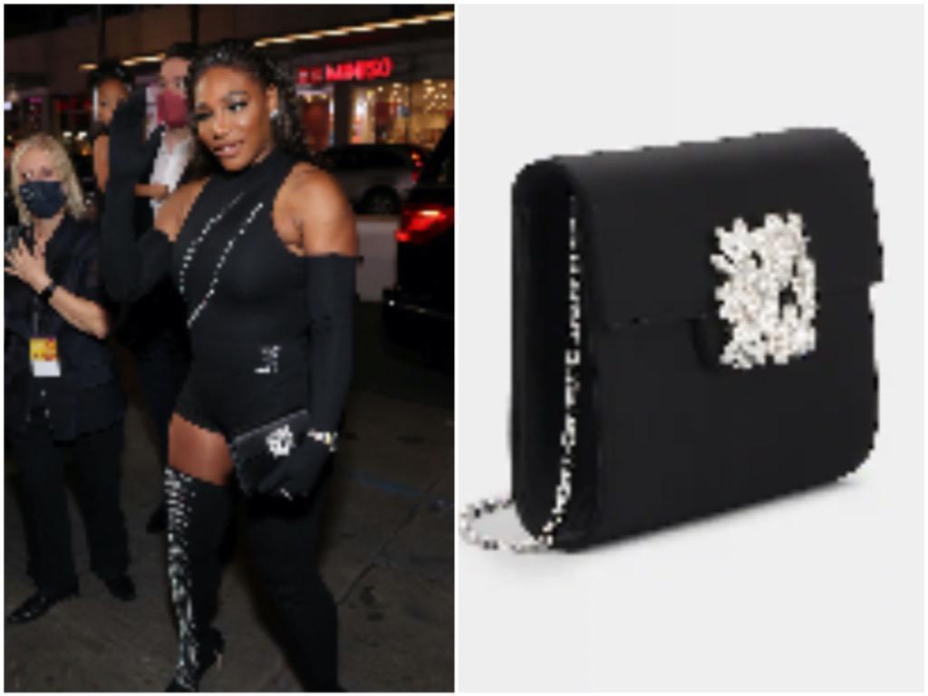 Serena Williams手上拿著Roger Vivier Bouquet系列花鑽晚宴包出席美國藝術電影學會典禮,為電影《王者理查》站台。Roger Vivier Bouquet Strass花鑽晚宴包,NT$51,600。