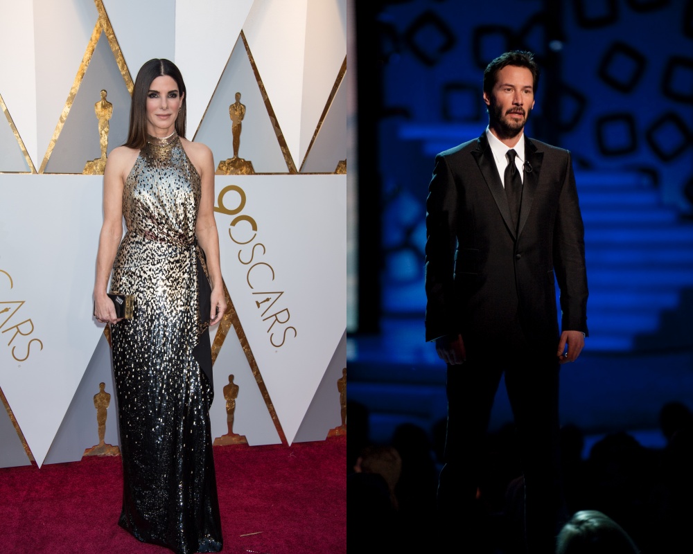 珊卓布拉克（左）跟基努李維的緋聞多年從來沒斷過，而且彼此都有意願，卻始終少了臨門一腳。（Michael Yada / ©A.M.P.A.S.，Michael Baker / A.M.P.A.S.）