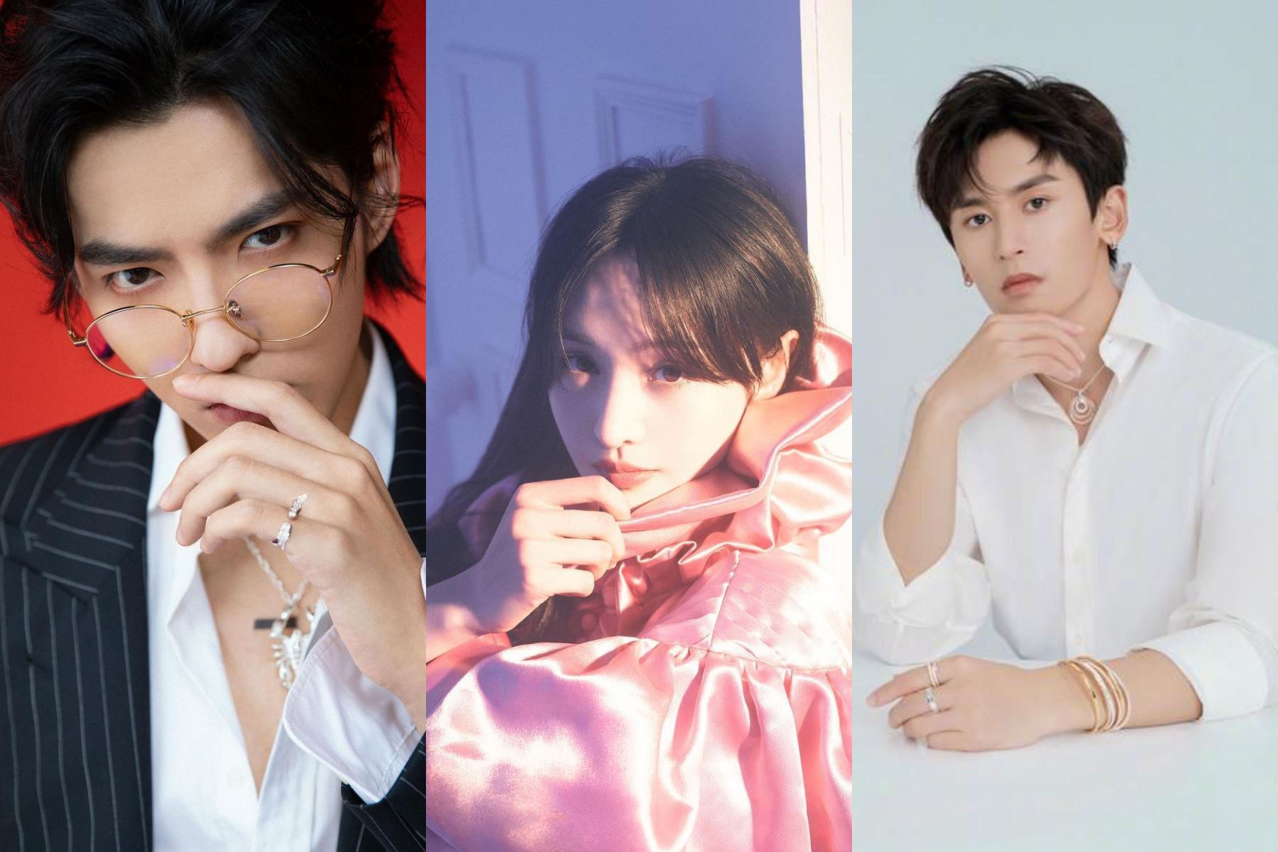 吳亦凡（左起）、鄭爽和張哲瀚近日被中國明列為「封禁」藝人，此話題也一度登上微博熱搜。（翻攝自吳亦凡IG、鄭爽IG、張哲瀚微博）