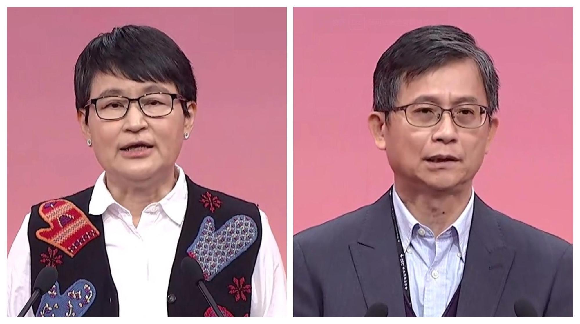 珍愛藻礁公投辯論,正方代表人為林惠真(左圖),反方代表人為詹順貴(右圖)。(翻攝直播畫面)