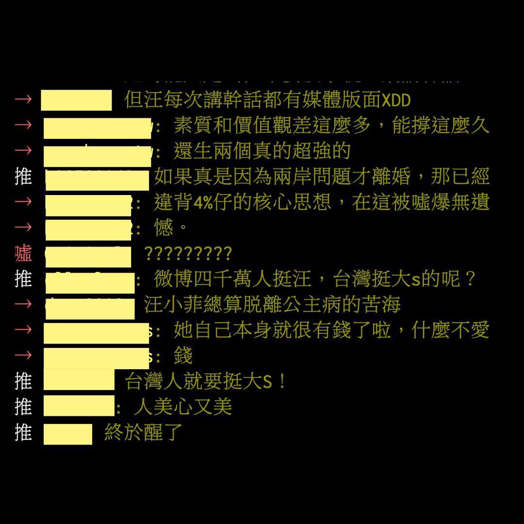 PTT網友對於台灣是否要力挺大S,持正反兩極觀點。(翻攝自PTT)