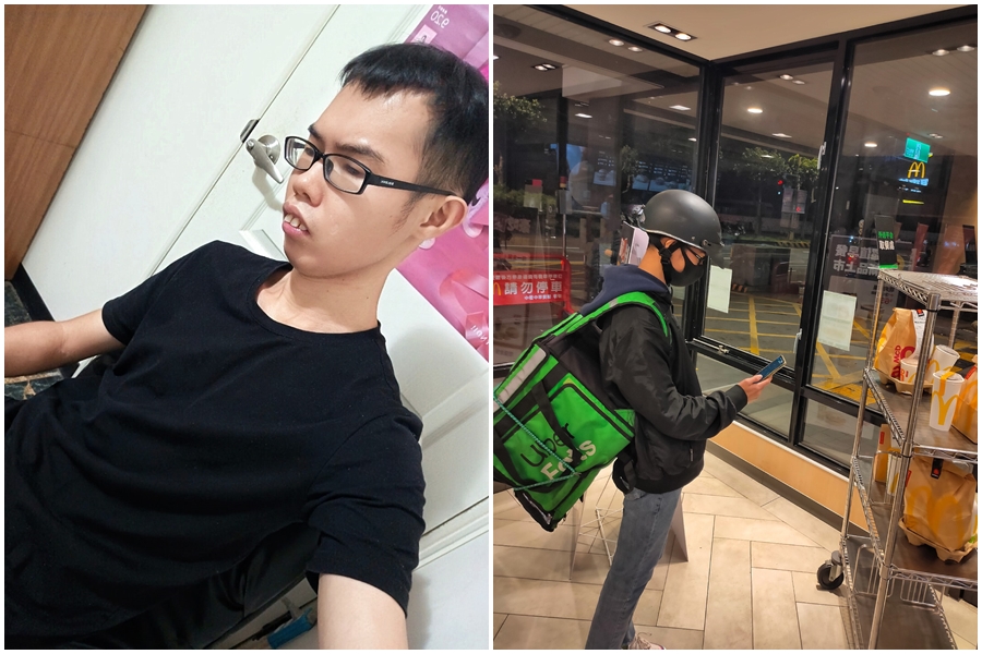 鄧佳華曬出揹著外送背包的工作照，聲稱自己開始跑外送了。（翻攝自鄧佳華臉書）