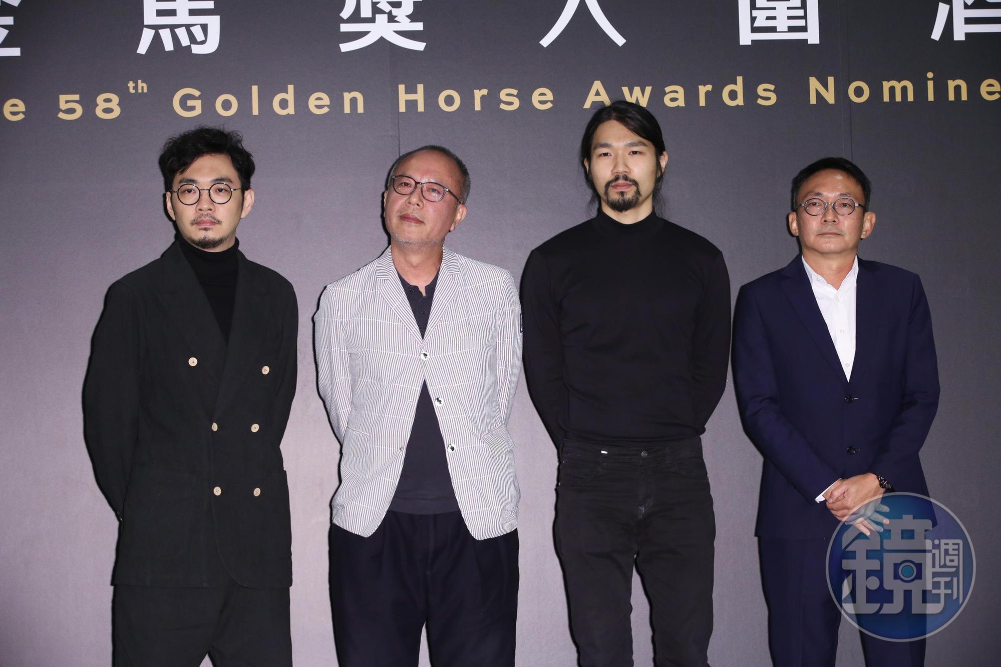 入圍最佳導演的程偉豪（左起）、鍾孟宏、李駿碩、何蔚庭，不知道為何有一種嚴肅感覺，好像要去參加政論節目錄影。