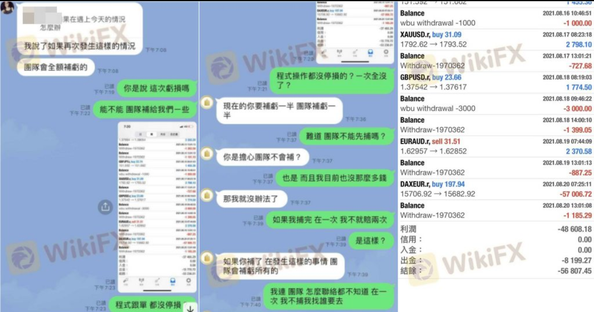 民眾秀出遭外匯平台吸金的對話截圖。（翻攝WikiFx網站）