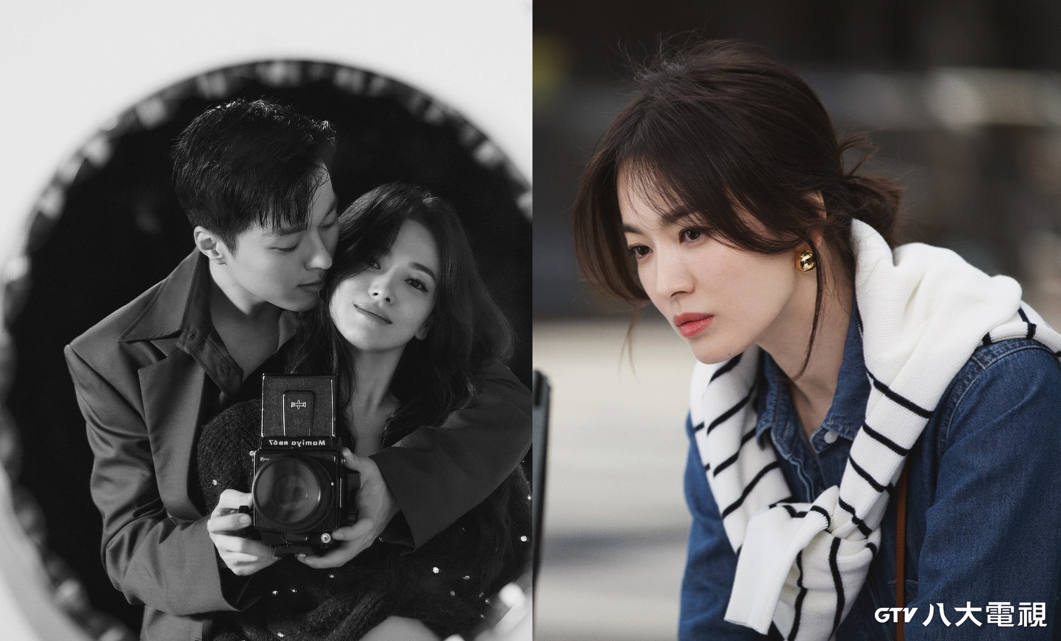 宋慧喬(右圖)在《現正分手中》飾演時尚品牌的設計師,與張基龍(左圖左)在一夜情後擦出火花。(左圖翻攝自宋慧喬Instagram,右圖八大電視提供)