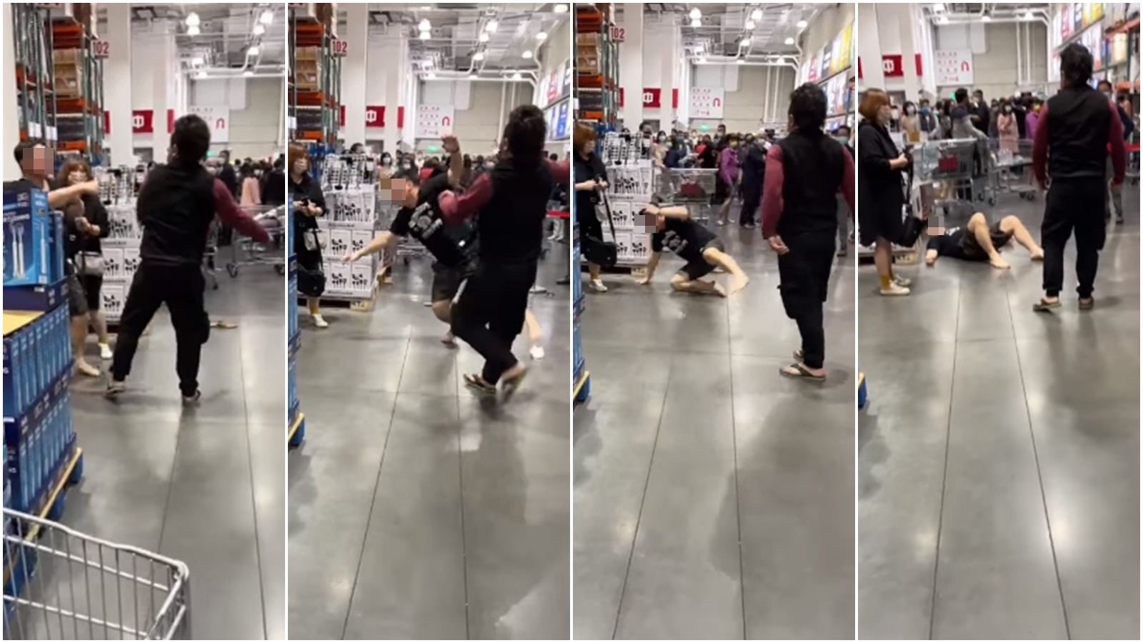 插隊哥率先出手，對方無動於衷且很快就反擊，迅速把插隊哥打趴在地。（翻攝自爆廢公社二館）