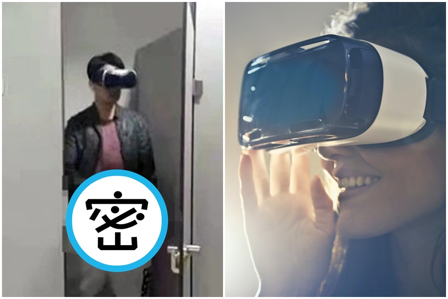 中國四川省成都市的電子科技大學一名男同學（左）近日疑似用VR（虛擬實境）眼鏡觀看A片出糗。（翻攝自Pexels、微博）