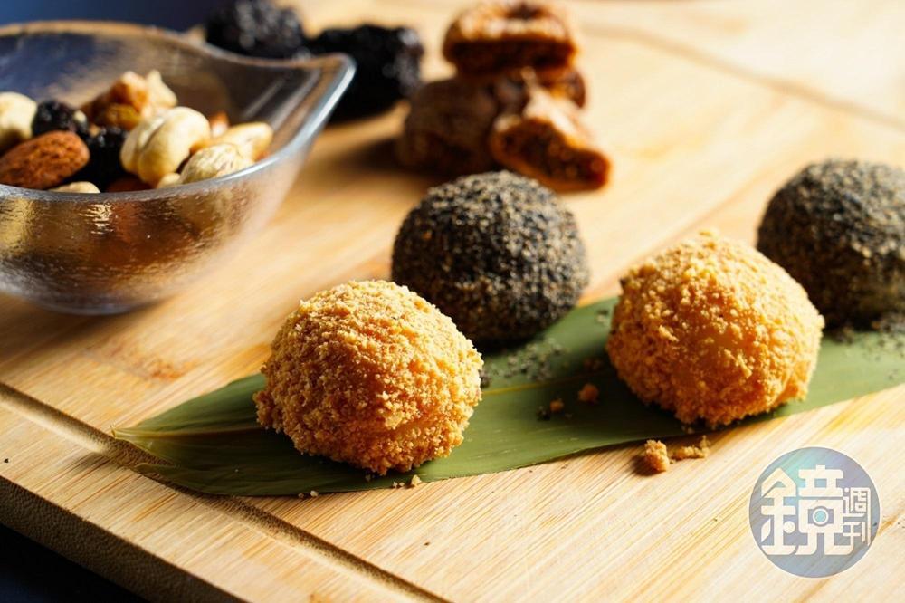 「茶點拼盤」裡有綜合堅果、無花果、黑棗和麻糬。（150元／份）
