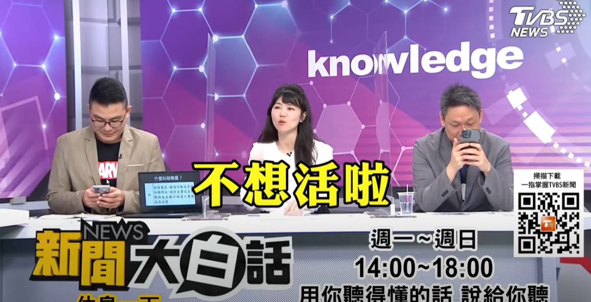 高嘉瑜昨（29日）在錄政論節目時，突然驚吐「不想活了」。（翻攝《新聞大白話》YouTube）